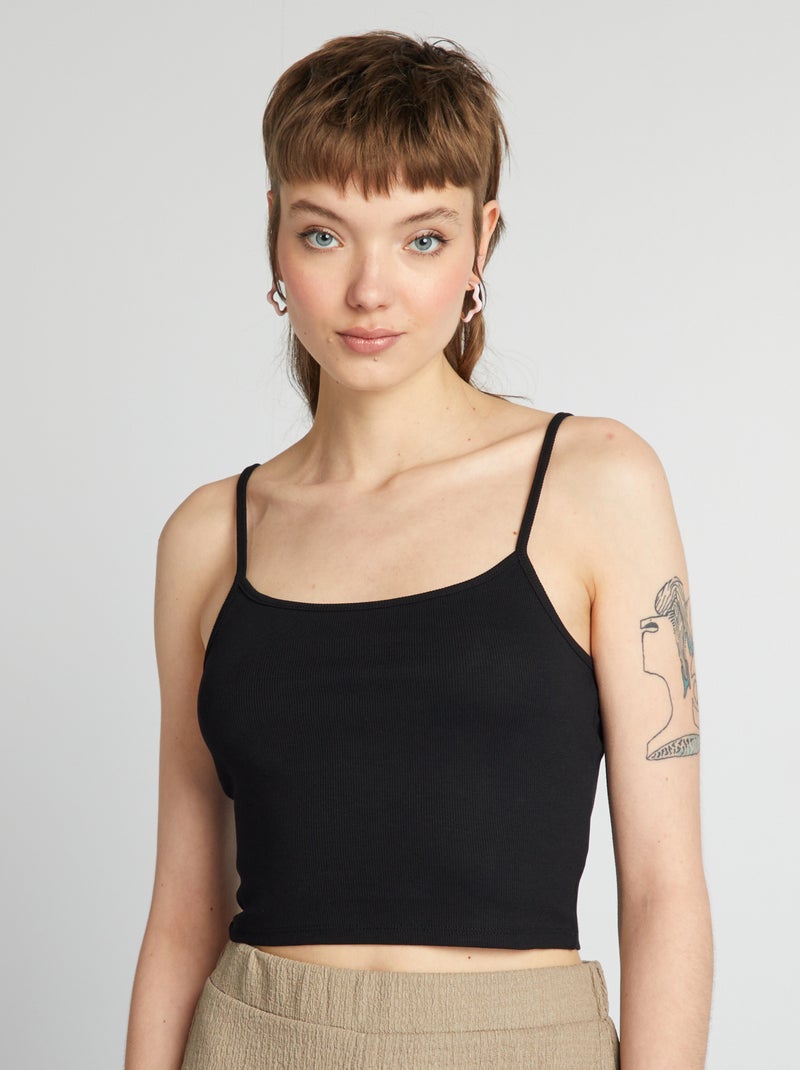 Camiseta de tirantes elástica lisa negro - Kiabi
