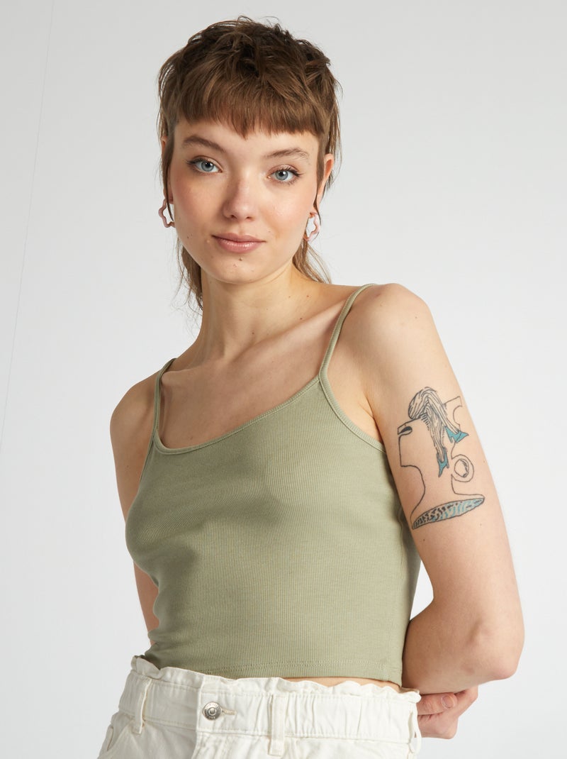 Camiseta de tirantes elástica lisa VERDE - Kiabi