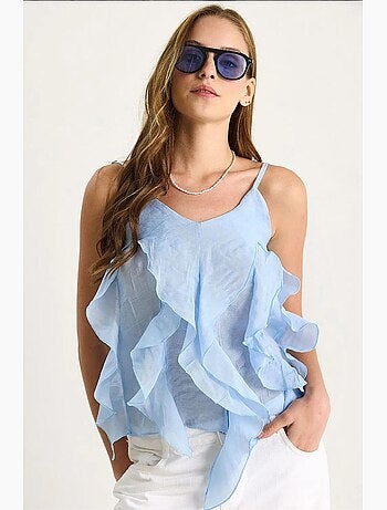 Camiseta de tirantes escote pico algodón con volante lucci