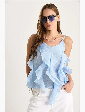 Camiseta de tirantes escote pico algodón con volante lucci