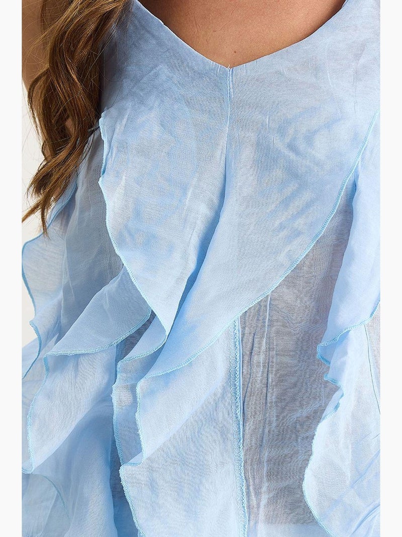 Camiseta de tirantes escote pico algodón con volante lucci Azul cielo - Kiabi