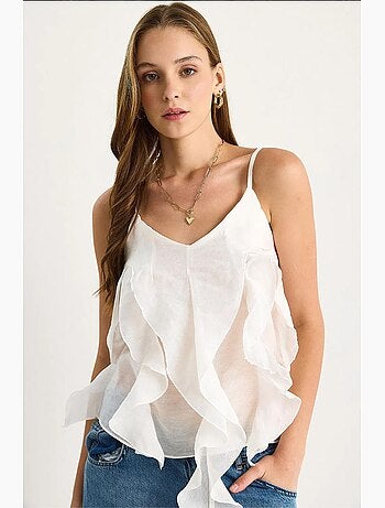 Camiseta de tirantes escote pico algodón con volante lucci