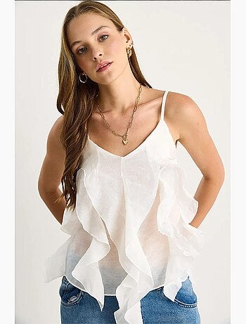 Camiseta de tirantes escote pico algodón con volante lucci