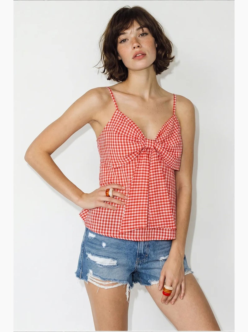 Camiseta de tirantes escote pico mezcla algodón con lazo lucci Rojo - Kiabi