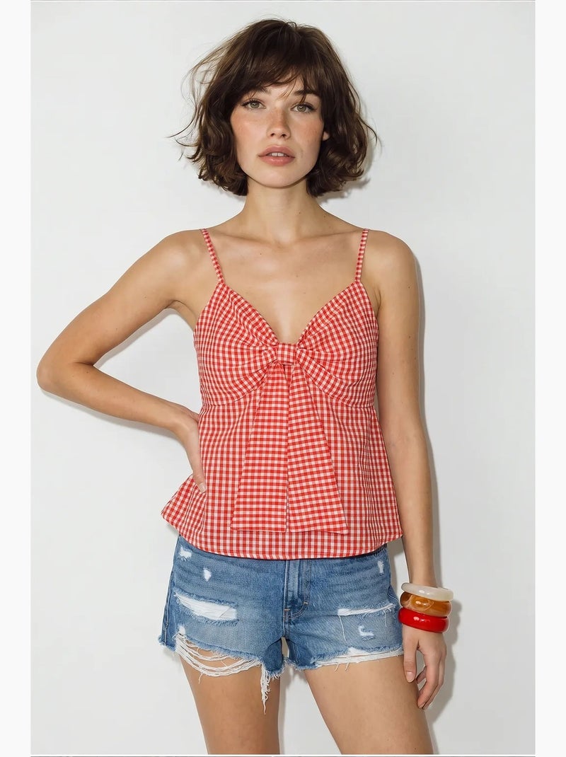 Camiseta de tirantes escote pico mezcla algodón con lazo lucci Rojo - Kiabi