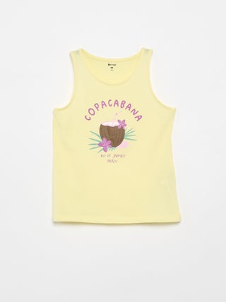 Camiseta de tirantes estampada con cuello redondo