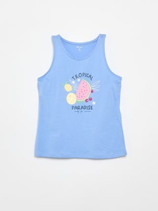 Camiseta de tirantes estampada con cuello redondo