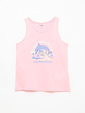 Camiseta de tirantes estampada con cuello redondo