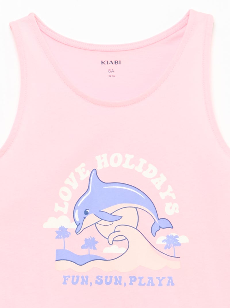 Camiseta de tirantes estampada con cuello redondo Rosa - Kiabi