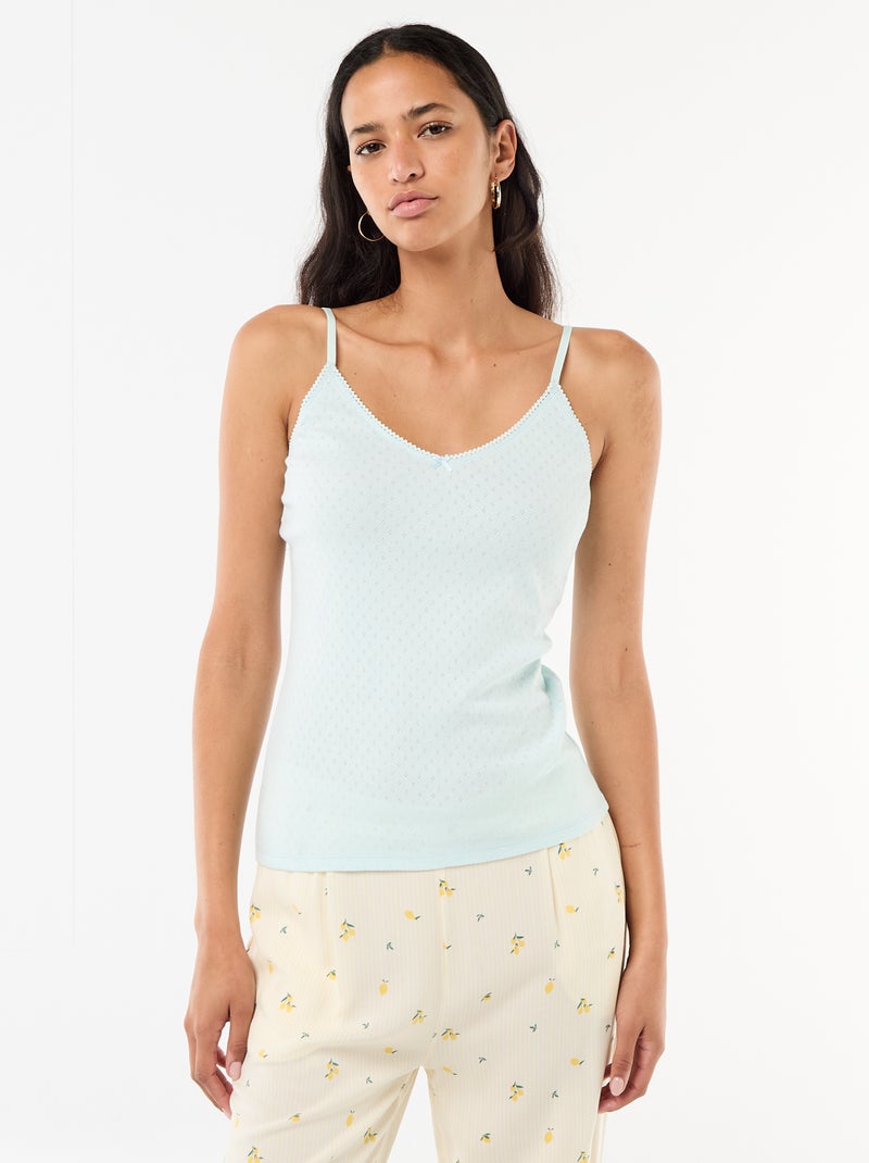 Camiseta de tirantes finos ajustable en algodón liso Azul - Kiabi