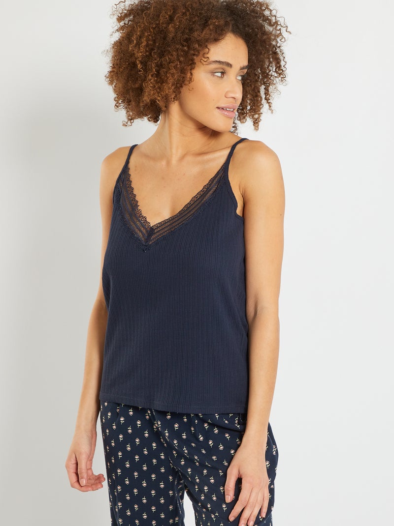 Camiseta de tirantes finos con encaje azul - Kiabi