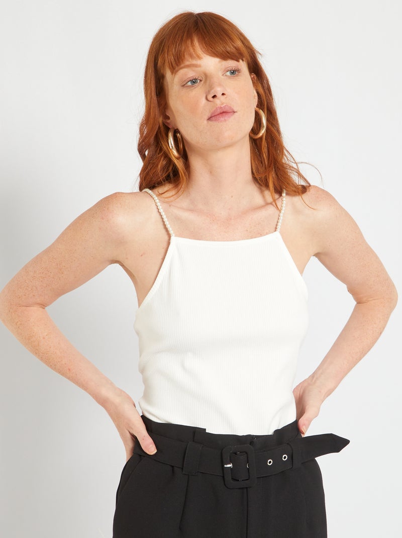 Camiseta de tirantes finos con pedrería Blanco - Kiabi