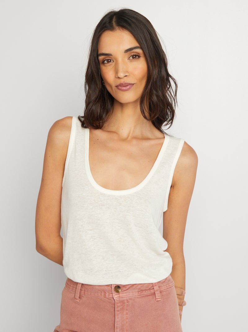 Camiseta de tirantes ligera de lino BLANCO - Kiabi
