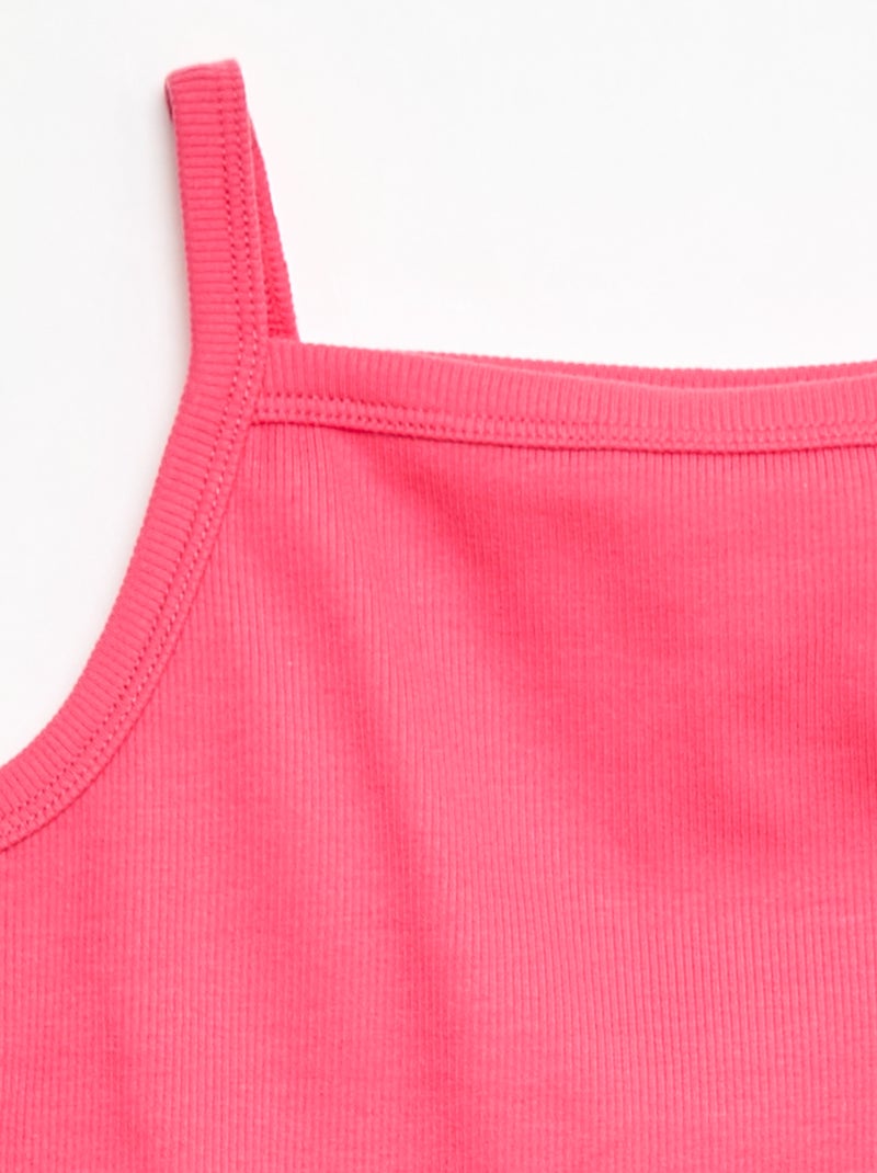 Camiseta de tirantes lisa de canalé con tirantes finos Rosa - Kiabi