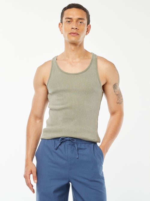 Camiseta de tirantes lisa de canalé - Kiabi
