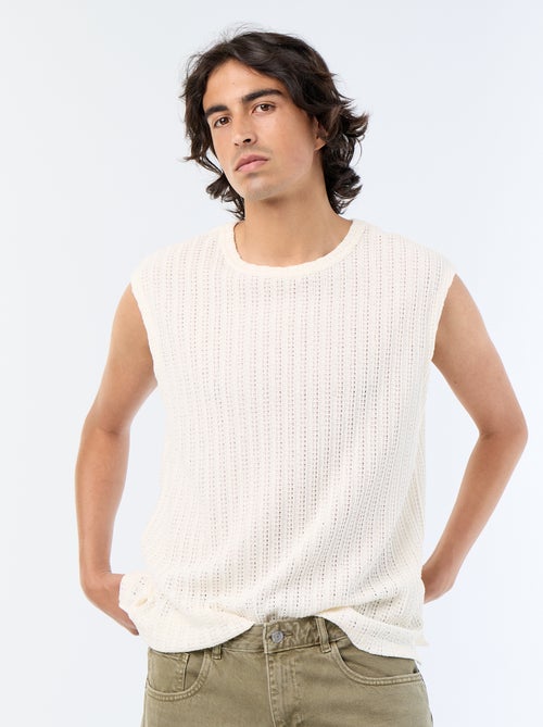 Camiseta de tirantes lisa de tejido calado - Kiabi