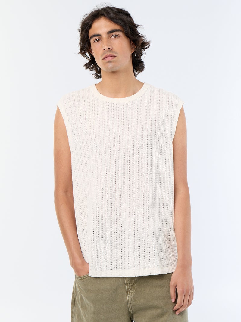 Camiseta de tirantes lisa de tejido calado Blanco - Kiabi