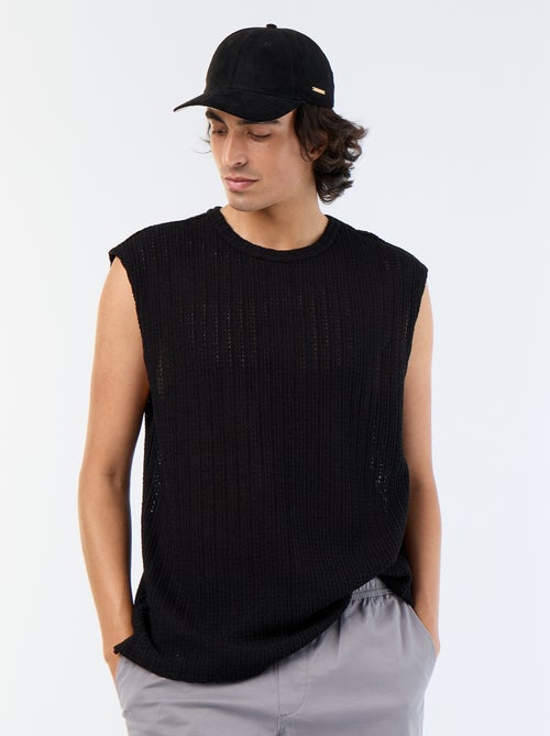 Camiseta de tirantes lisa de tejido calado - Kiabi