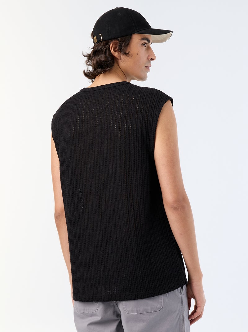 Camiseta de tirantes lisa de tejido calado Negro - Kiabi