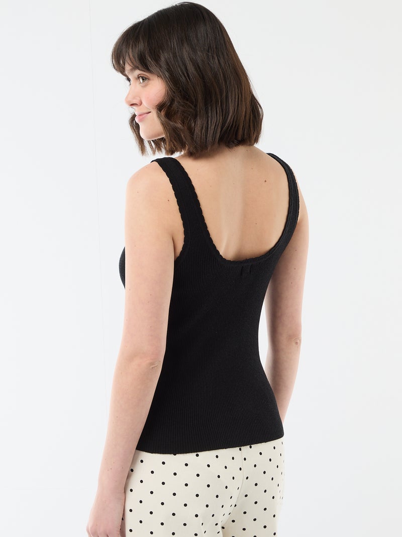 Camiseta de tirantes lisa en tejido de canalé Negro - Kiabi