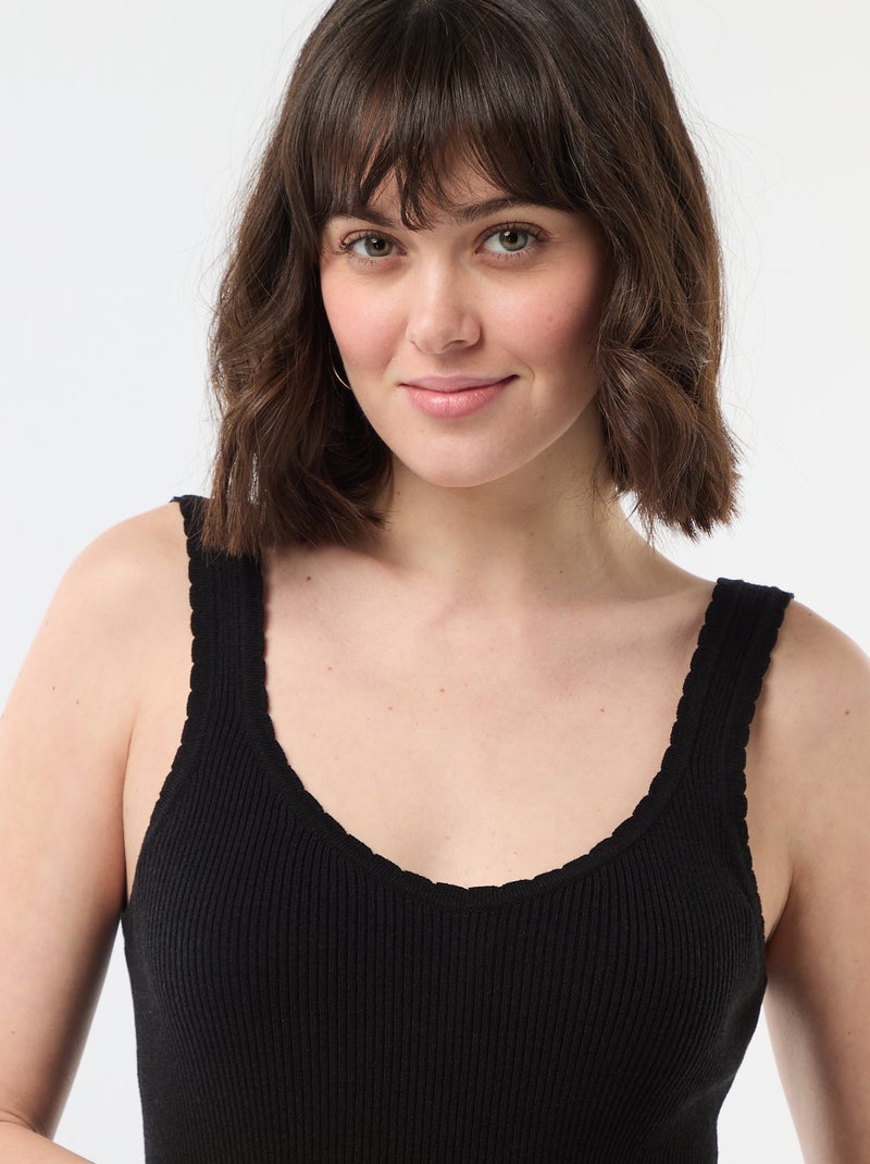 Camiseta de tirantes lisa en tejido de canalé Negro - Kiabi