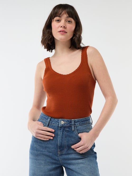 Camiseta de tirantes lisa en tejido de canalé - Kiabi