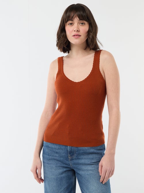 Camiseta de tirantes lisa en tejido de canalé - Kiabi