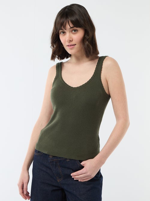 Camiseta de tirantes lisa en tejido de canalé - Kiabi