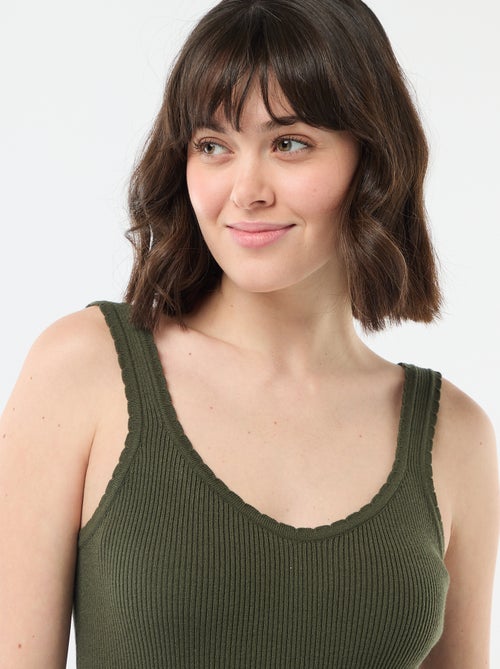 Camiseta de tirantes lisa en tejido de canalé - Kiabi