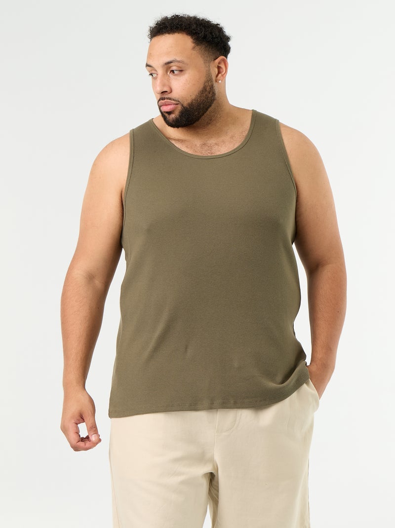 Camiseta de tirantes regular de punto canalé Kaki - Kiabi
