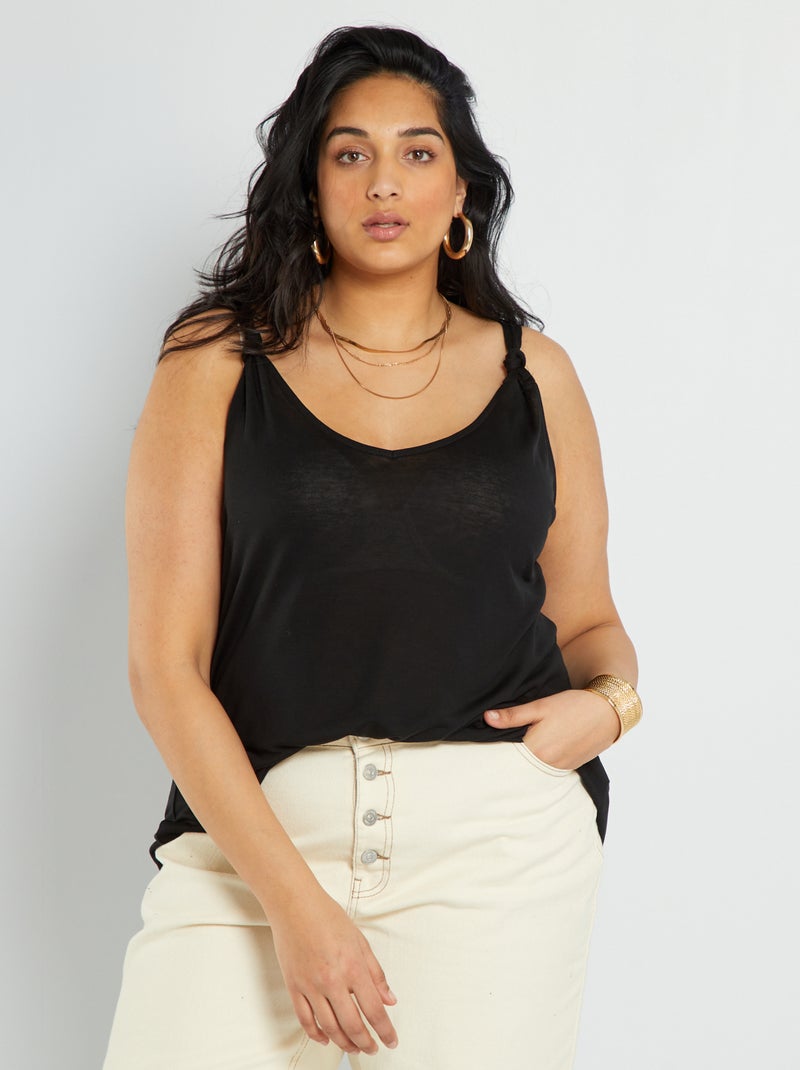Camiseta de tirantes vaporosa lisa Negro - Kiabi