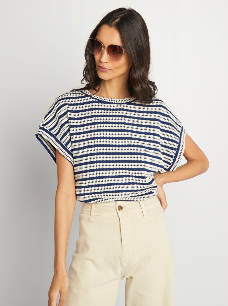 Camiseta de tricot con manga murciélago AZUL - Kiabi