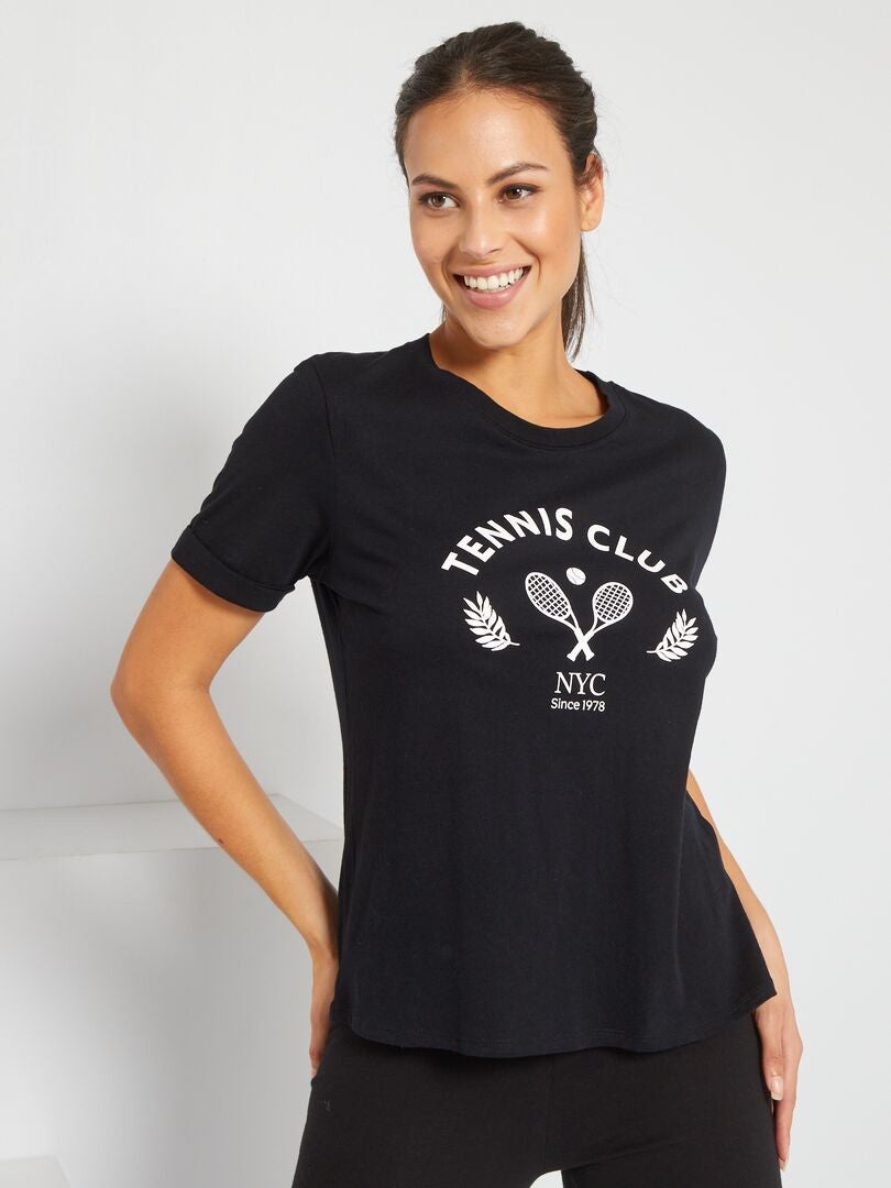 Camiseta deportiva con estampado de 'tenis' NEGRO - Kiabi