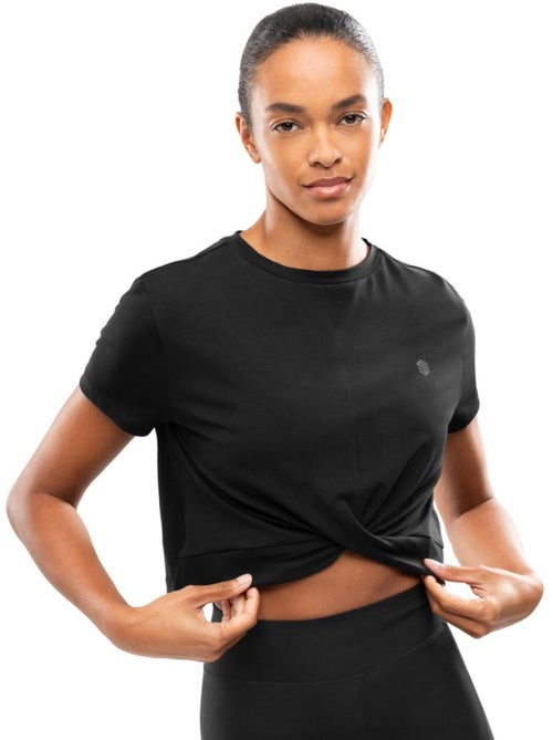 Camiseta deportiva manga corta nudo mujer fitness mujer space - Kiabi Camiseta deportiva manga corta nudo mujer fitness mujer space - Kiabi