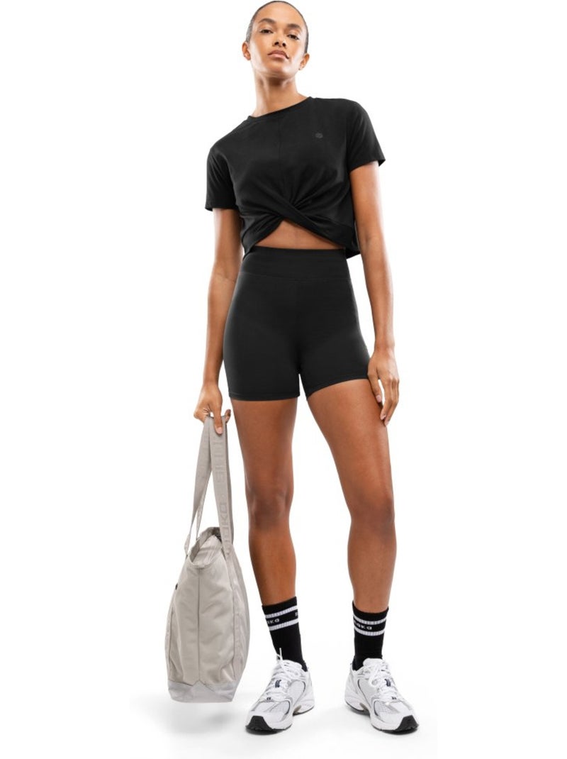 Camiseta deportiva manga corta nudo mujer fitness mujer space Negro - Kiabi