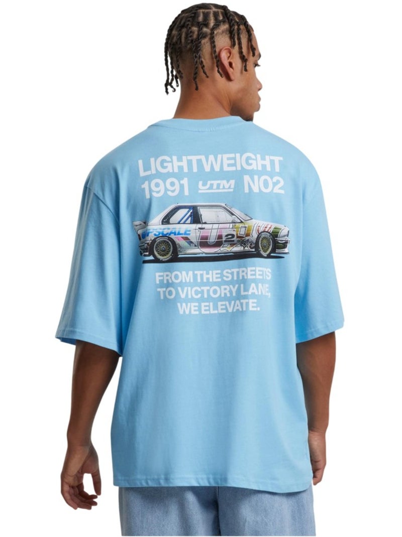 Camiseta diseño deporte de motor para hombre - mister tee Azul cielo - Kiabi