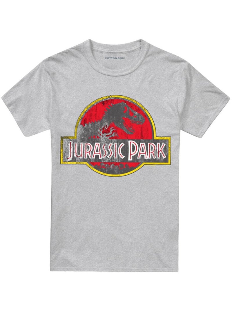 Camiseta diseño logo envejecido de algodón ringspun para adultos unisex - jurassic park Gris gris claro - Kiabi