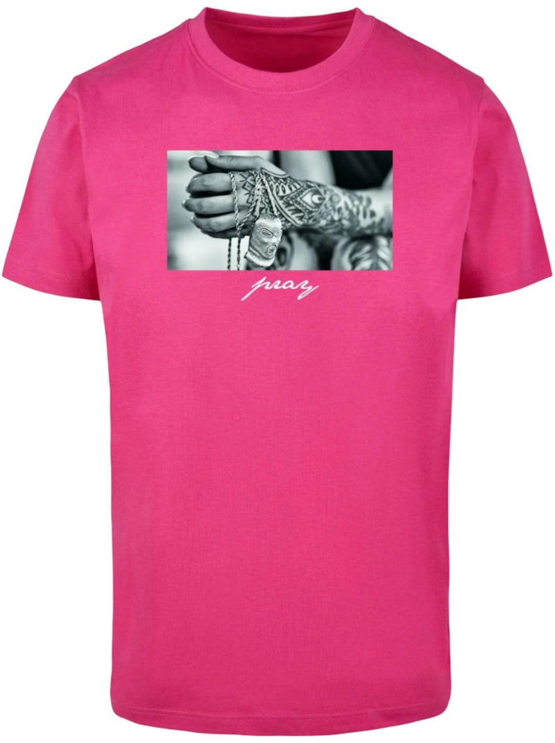 Camiseta diseño manos rezando para hombre - mister tee Rosa claro - Kiabi