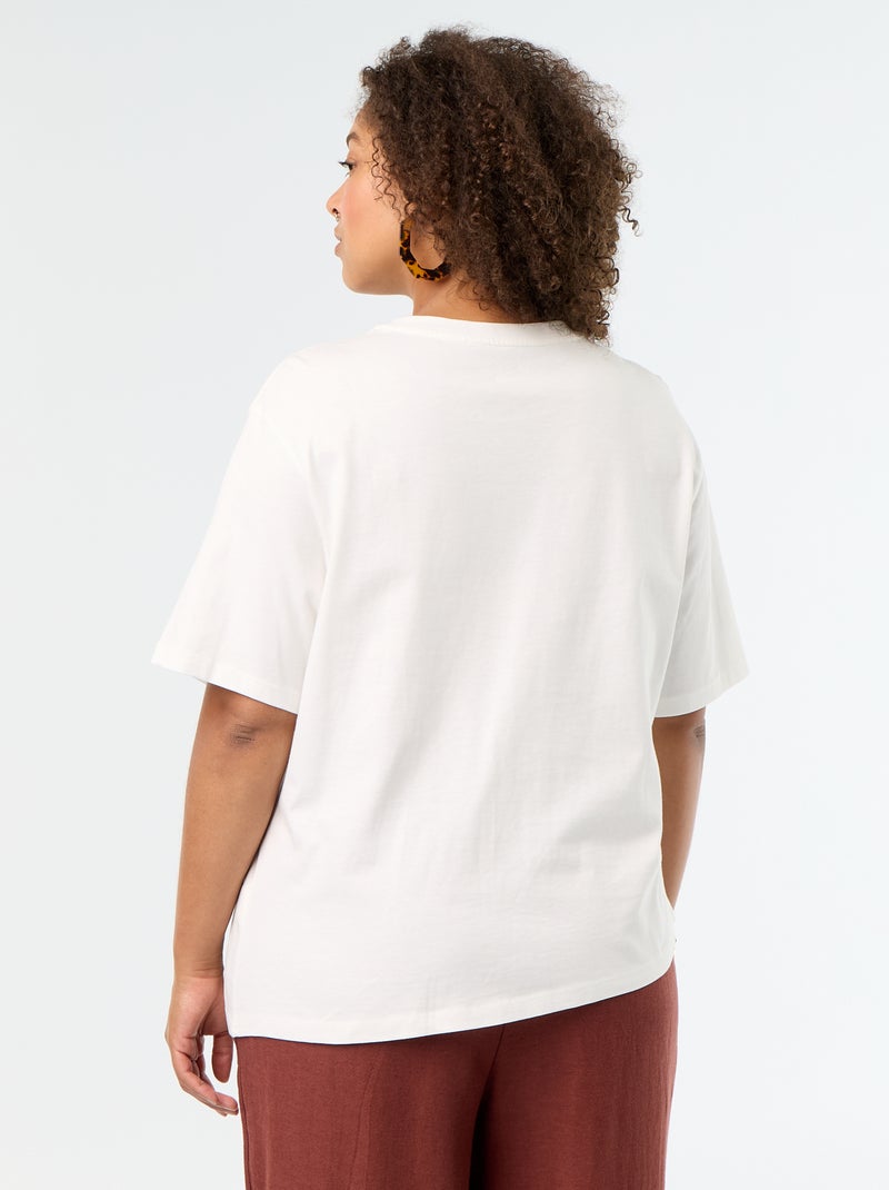 Camiseta drapeada con joya dorada tipo broche Blanco - Kiabi