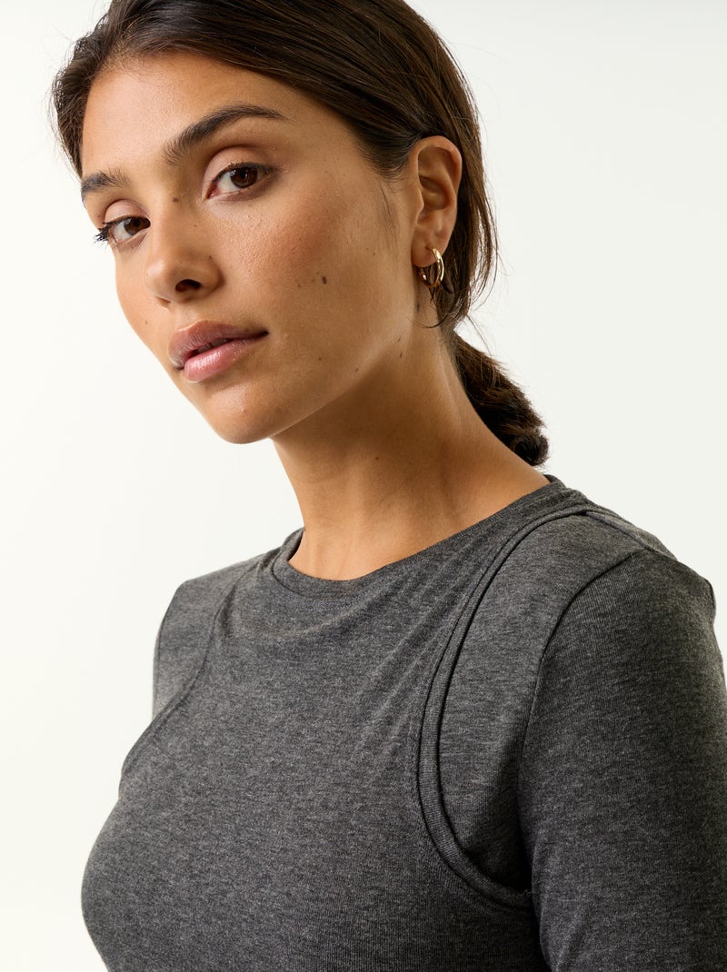 Camiseta efecto 2 en 1 con camiseta de tirantes Gris - Kiabi