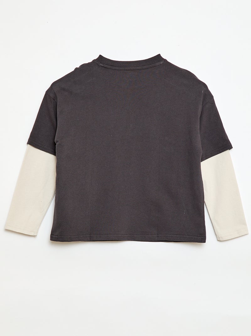 Camiseta efecto 2 en 1 de manga larga Gris - Kiabi
