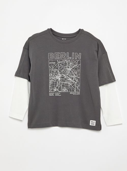 Camiseta efecto 2 en 1 de manga larga - Kiabi Camiseta efecto 2 en 1 de manga larga - Kiabi
