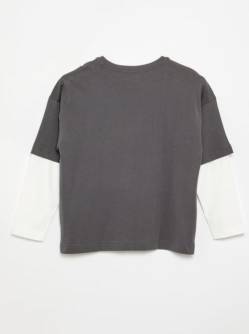 Camiseta efecto 2 en 1 de manga larga - Kiabi Camiseta efecto 2 en 1 de manga larga - Kiabi
