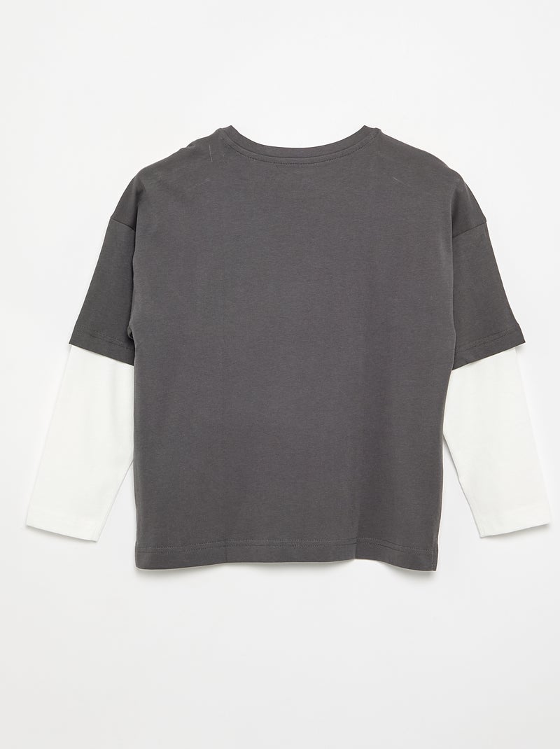 Camiseta efecto 2 en 1 de manga larga Gris - Kiabi
