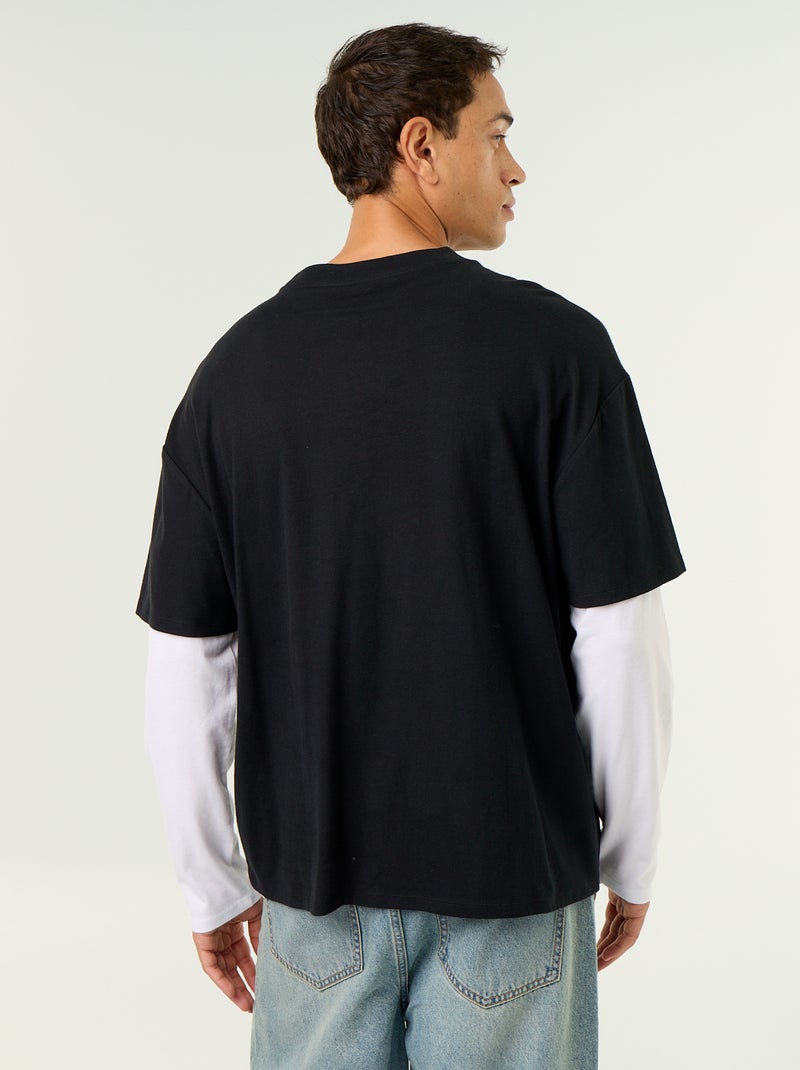 Camiseta efecto 2 en 1 de manga larga Negro - Kiabi