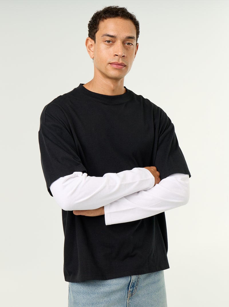 Camiseta efecto 2 en 1 de manga larga Negro - Kiabi