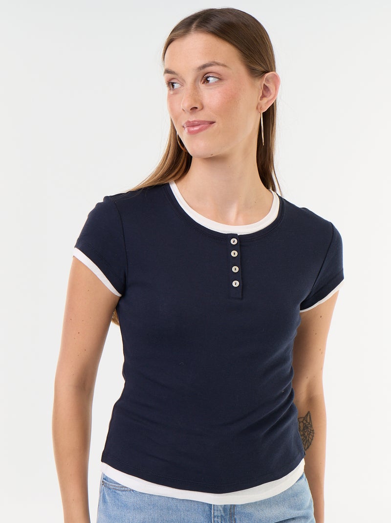 Camiseta efecto 2 en 1 manga corta Azul - Kiabi
