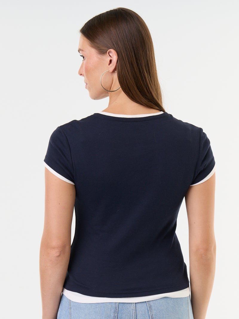 Camiseta efecto 2 en 1 manga corta Azul - Kiabi