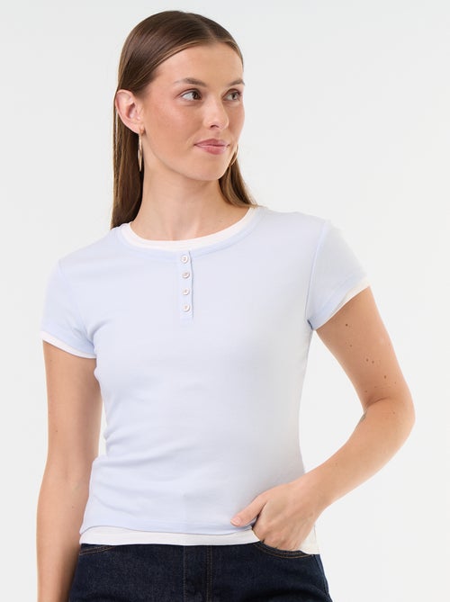 Camiseta efecto 2 en 1 manga corta - Kiabi Camiseta efecto 2 en 1 manga corta - Kiabi