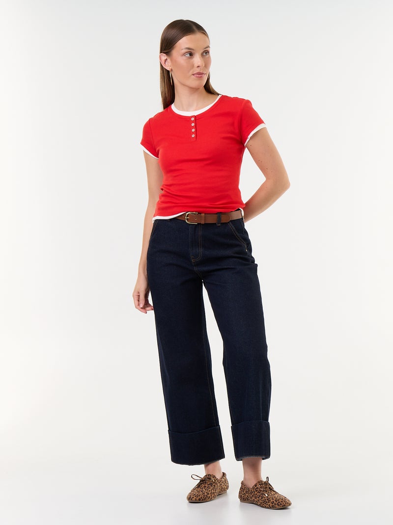 Camiseta efecto 2 en 1 manga corta Rojo - Kiabi